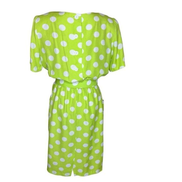 Vintage By Berkeley Green & White polka Dot Sheath Dress Sz 10 - Picture 2 of 14